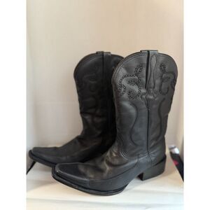 Men's Black Leather Breton Horse Size 9 USA - 28 Mexico Western/Cowboy Boots